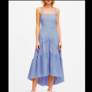 Banana Republic Poplin Tiered Striped Casual Maxi Dress